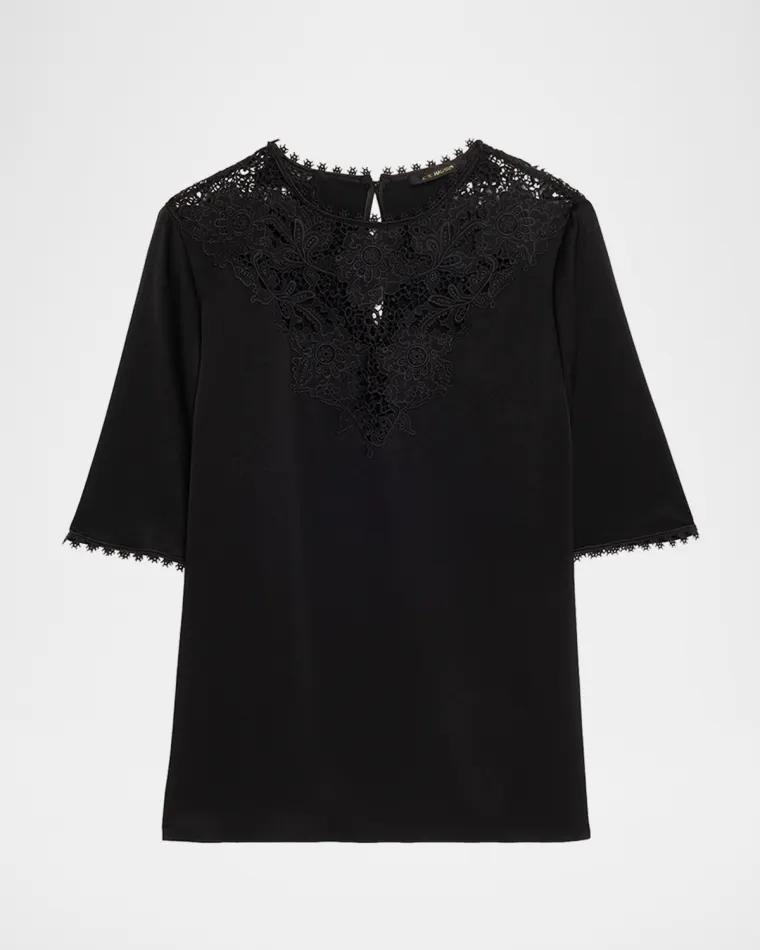 Frankie Lace-Inset Satin Back Crepe Blouse by KOBI HALPERIN