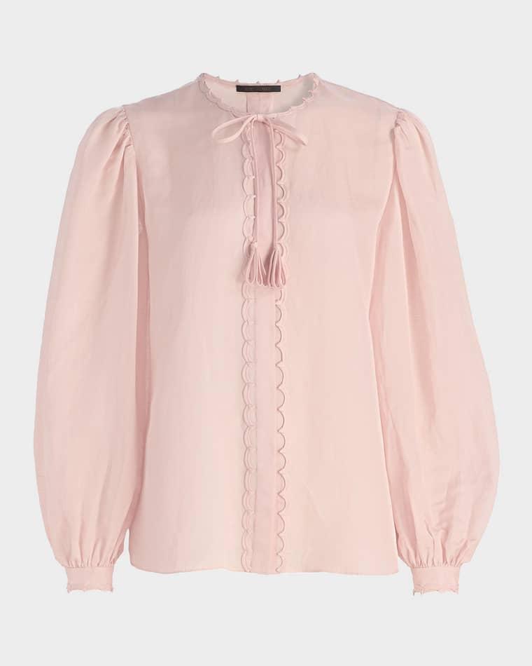 Harlow Scalloped Balloon-Sleeve Blouse by KOBI HALPERIN