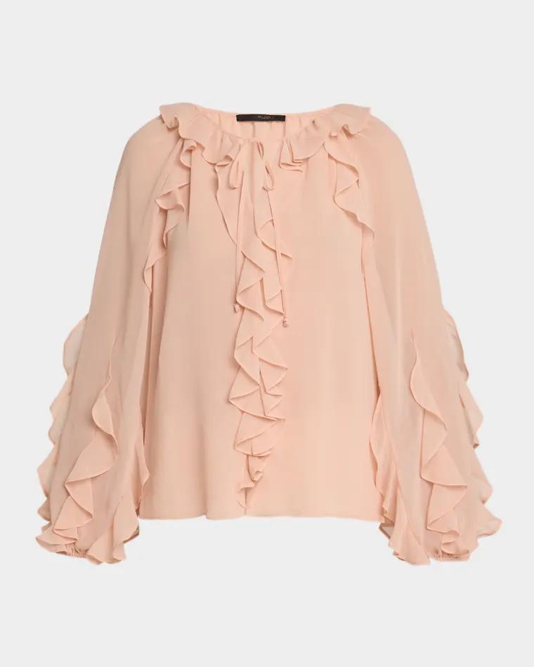 Kaytya Ruffled Chiffon Tieneck Blouse by KOBI HALPERIN