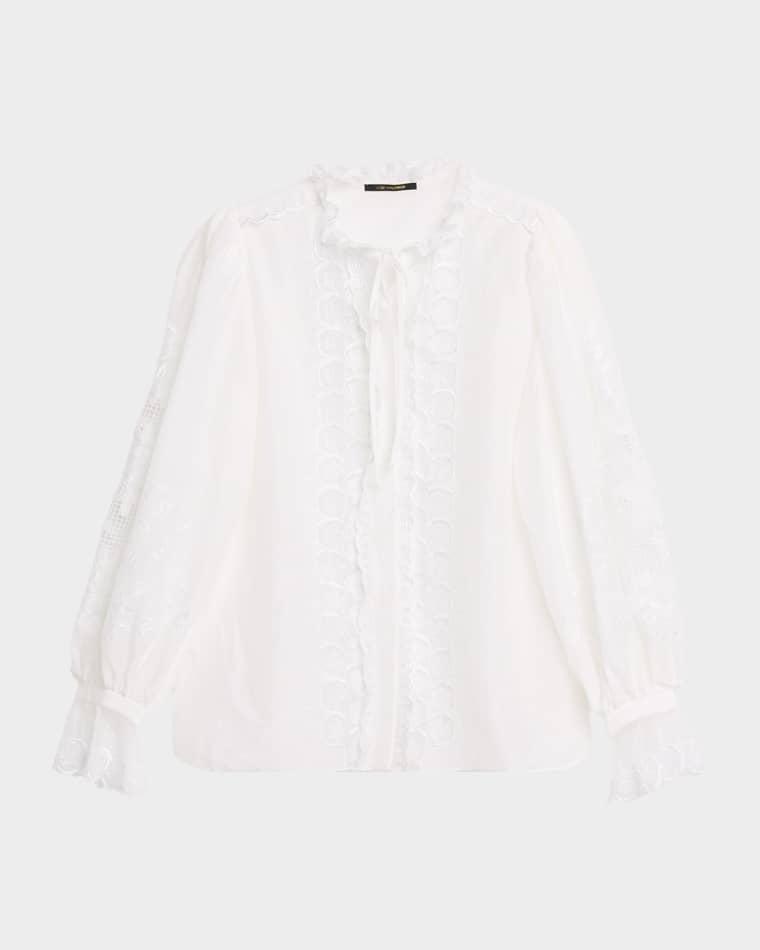 Lacey Embroidered Cotton/Silk Tieneck Blouse by KOBI HALPERIN