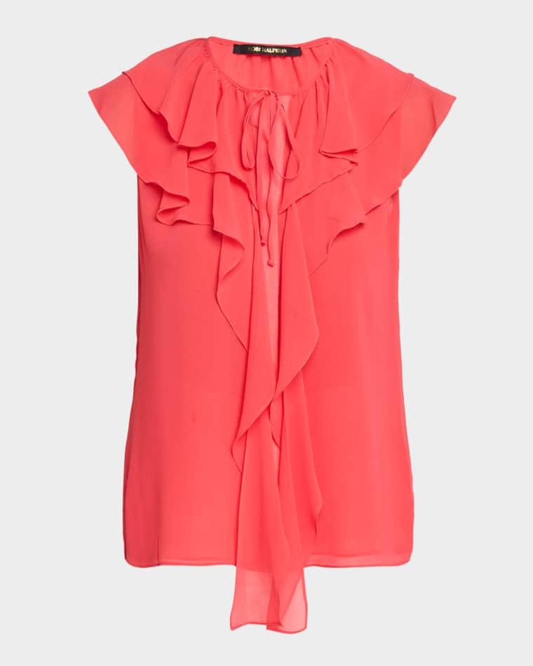 Maren V-Neck Sleeveless Ruffle Blouse by KOBI HALPERIN