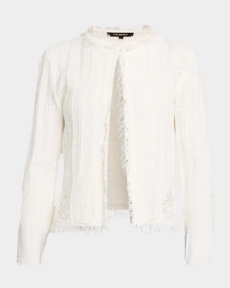 Marlee Fringe Trim Open Front Sweater by KOBI HALPERIN