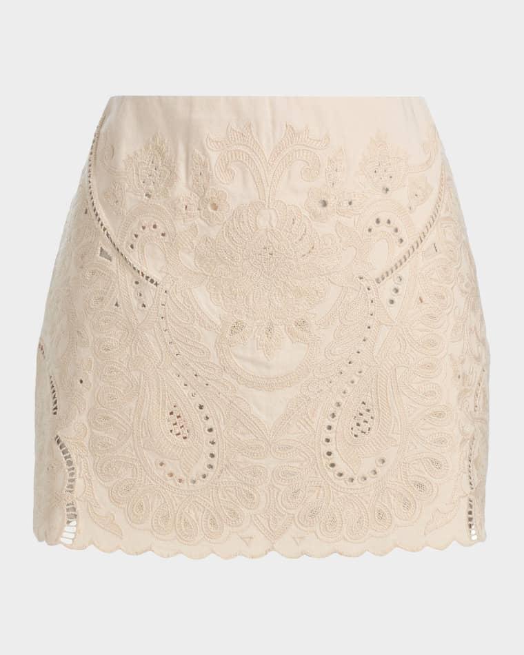 Natalie Embroidered Cotton-Linen Mini Skirt by KOBI HALPERIN