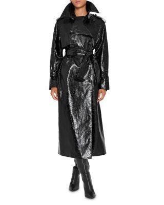 Rose Belted Faux Leather Trench Coat by KOBI HALPERIN