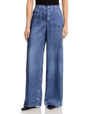 Sage Denim Print Satin Pants by KOBI HALPERIN