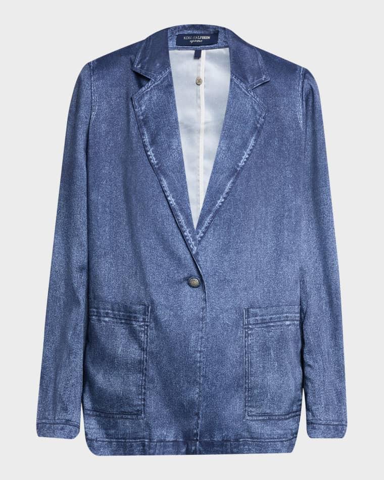 Veronica Denim-Print Satin Jacket by KOBI HALPERIN