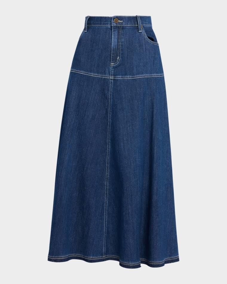 Ysabelle A-Line Cotton Denim Midi Skirt by KOBI HALPERIN