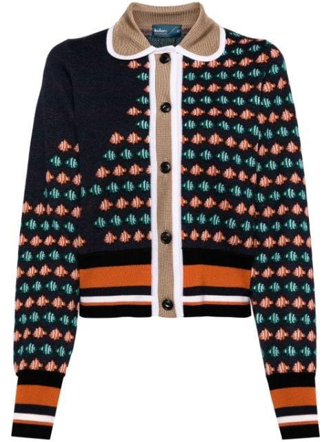 fish-motif intarsia-knit cardigan by KOLOR