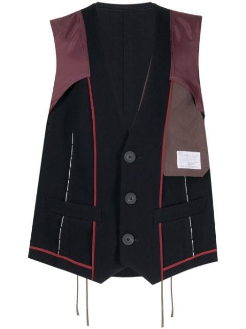 patchwork-design wool vest by KOLOR