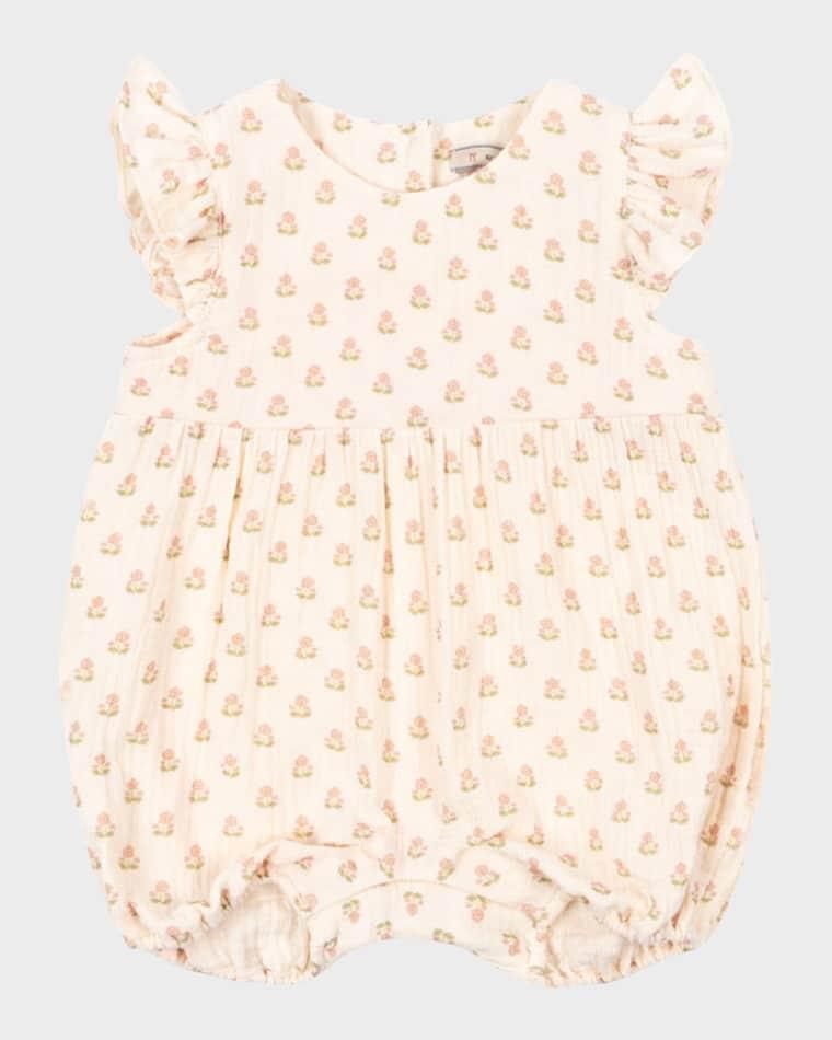 Girl's Coco Ruffle Floral-Print Romper, Size 3M-18M by KONGES SLOJD