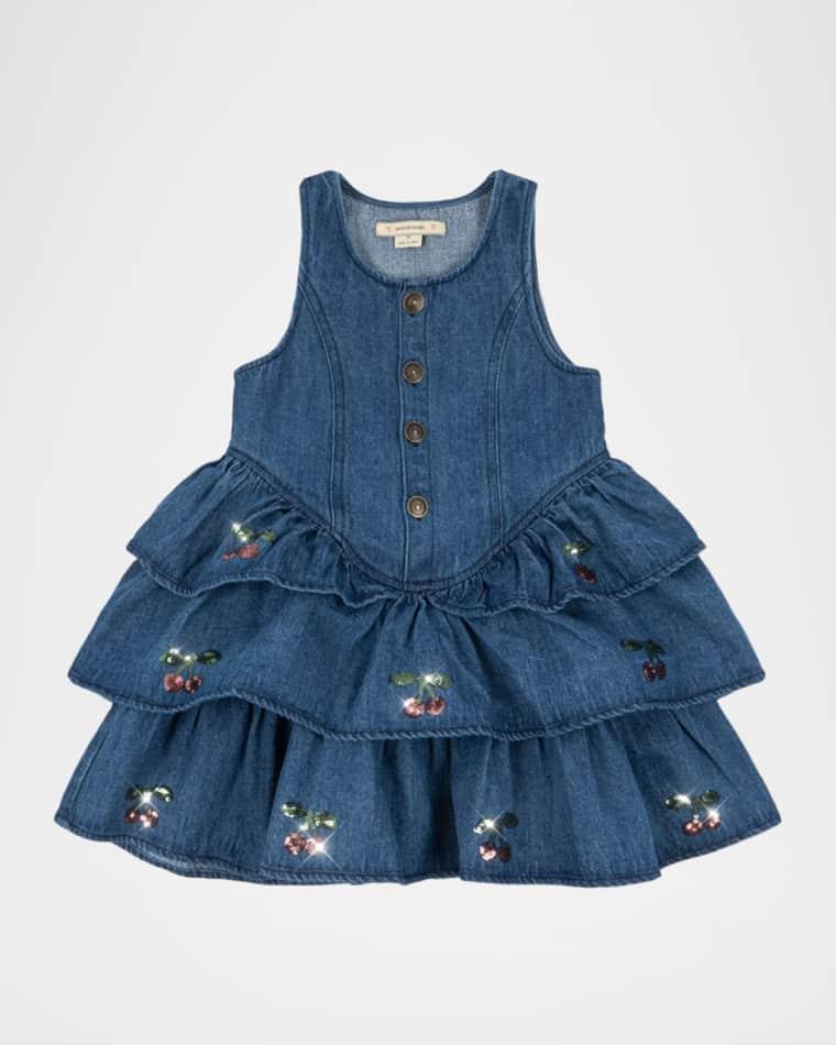 Girl's Elba Embroidered Sequin Denim Dress, Size 18M-10 by KONGES SLOJD