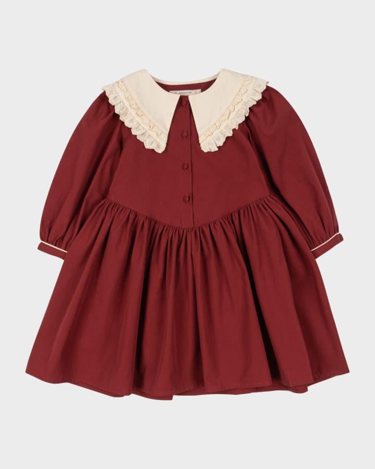 Girl's Lace-Collar Organic Cotton Dress, Size 18M-10 by KONGES SLOJD