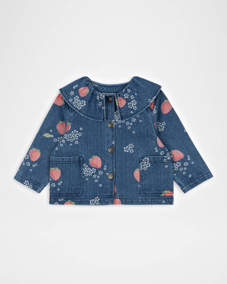 Girl's Magot Round-Collar Floral Denim Jacket, Size 18M-10 by KONGES SLOJD