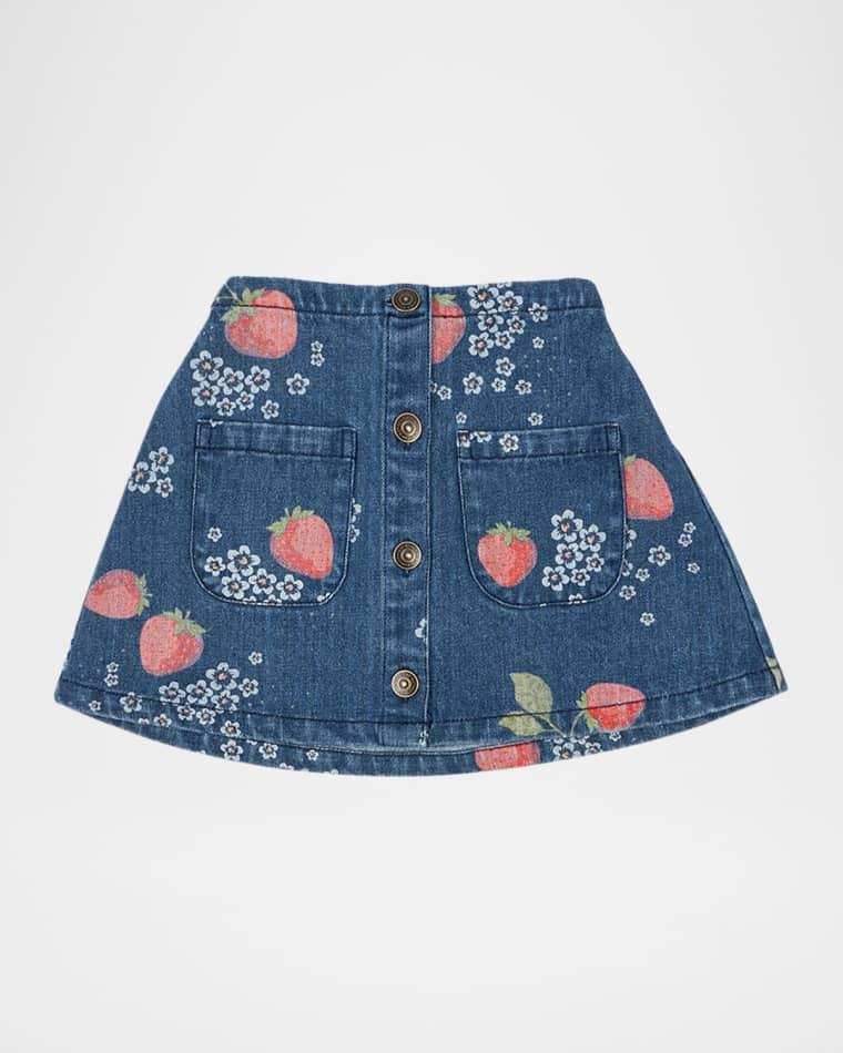 Girl's Magot Strawberry-Print Denim Mini Skirt, Size 18M-8 by KONGES SLOJD