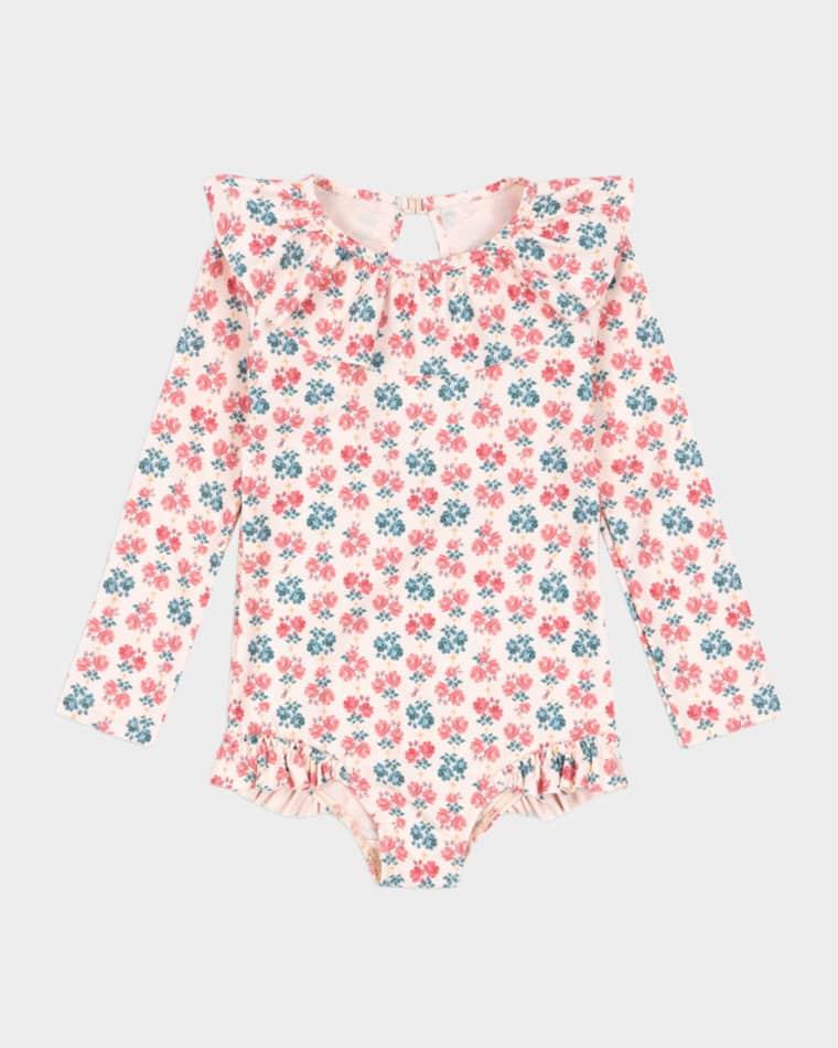 Girl's Manuca Floral Long-Sleeve Swimsuit, Size 12M-10 by KONGES SLOJD