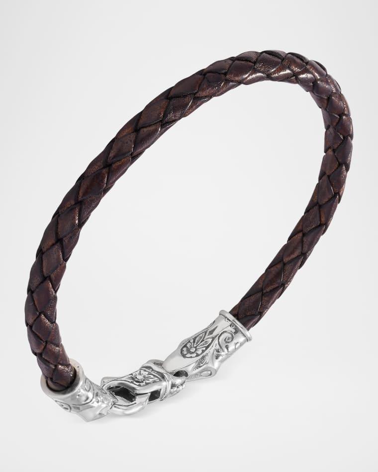 Men's Sterling Silver Clasp and Braided Leather Bracelet by KONSTANTINO