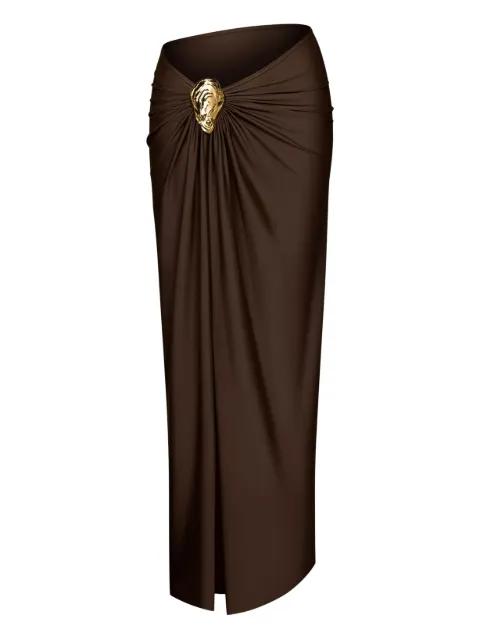 gold-embellished side-split skirt by KOROBEYNIKOV