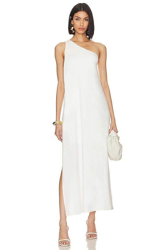 krisa Layered One Shoulder Dress in White by KRISA krisa Layered One Shoulder Dress in White by KRISA