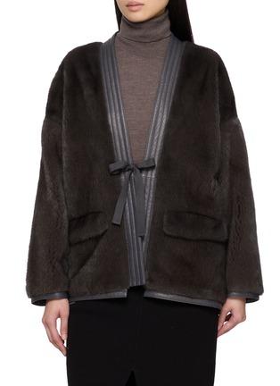 Long Sleeve Leather Trim Mink Fur Kimono Jacket by KRUF