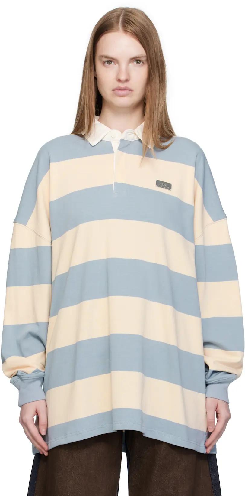 Beige & Blue Rugged Rugby Jersey Polo by KSUBI
