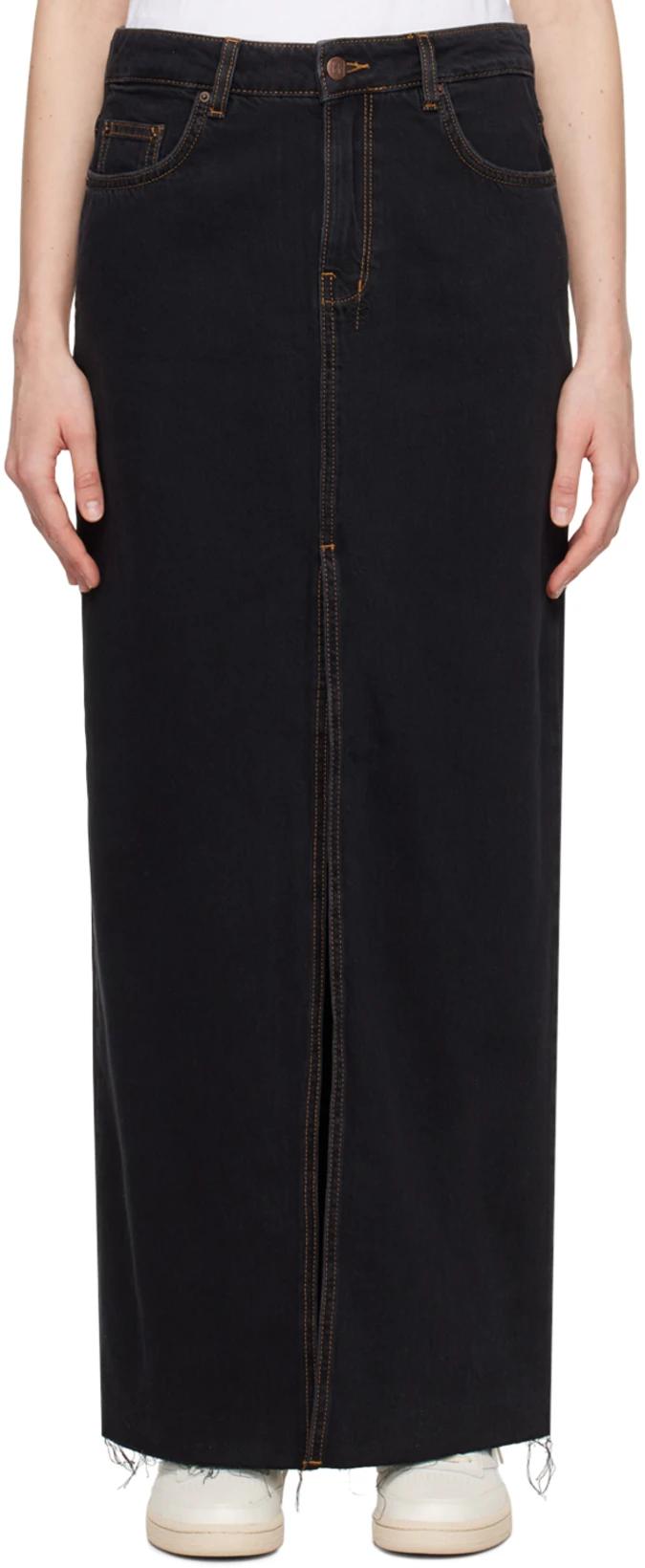 Black Kara Denim Maxi Skirt by KSUBI