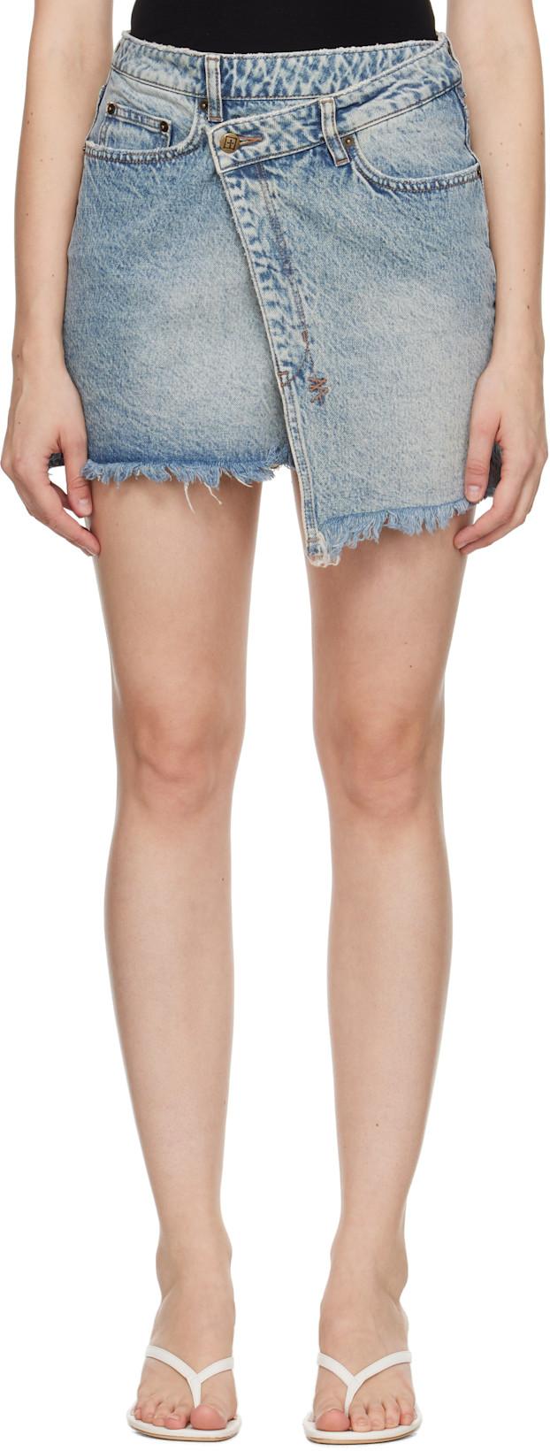 Blue Rap Denim Skirt by KSUBI