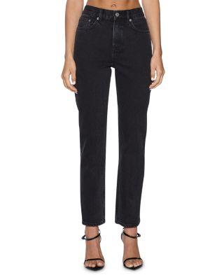 Pinup Mid-Rise Slim Straight Cropped Jeans in Black by KSUBI