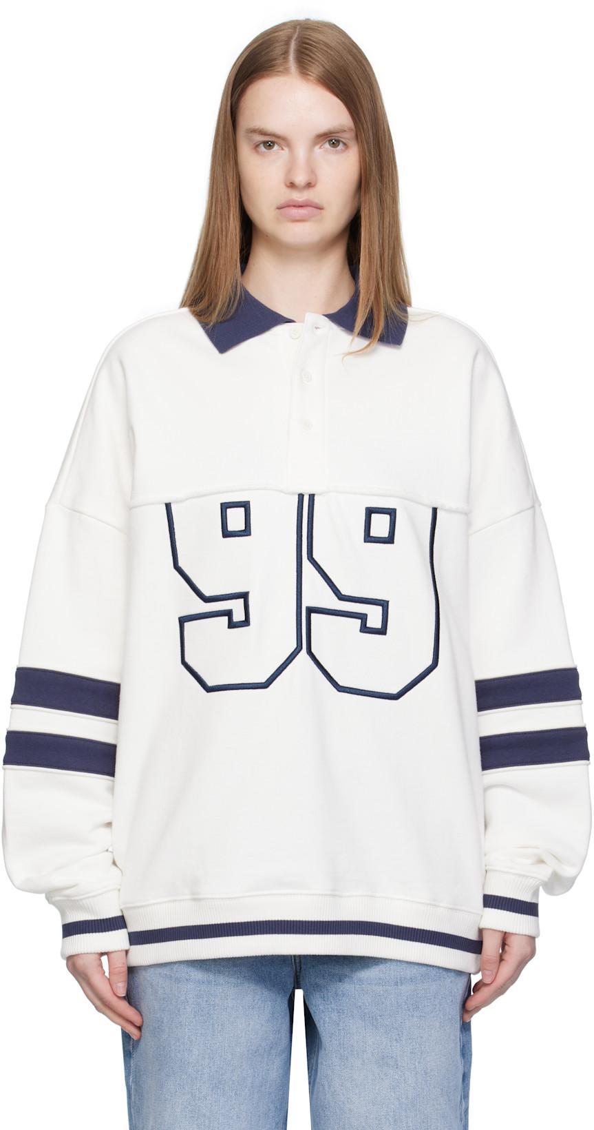 White '99' Boyfriend Polo Sweatshirt by KSUBI