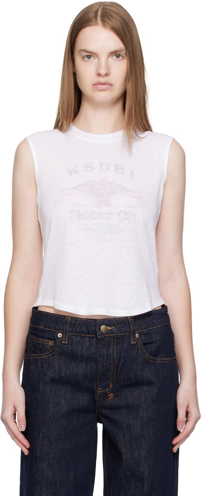 White Motor Oil Moss Tank Top by KSUBI