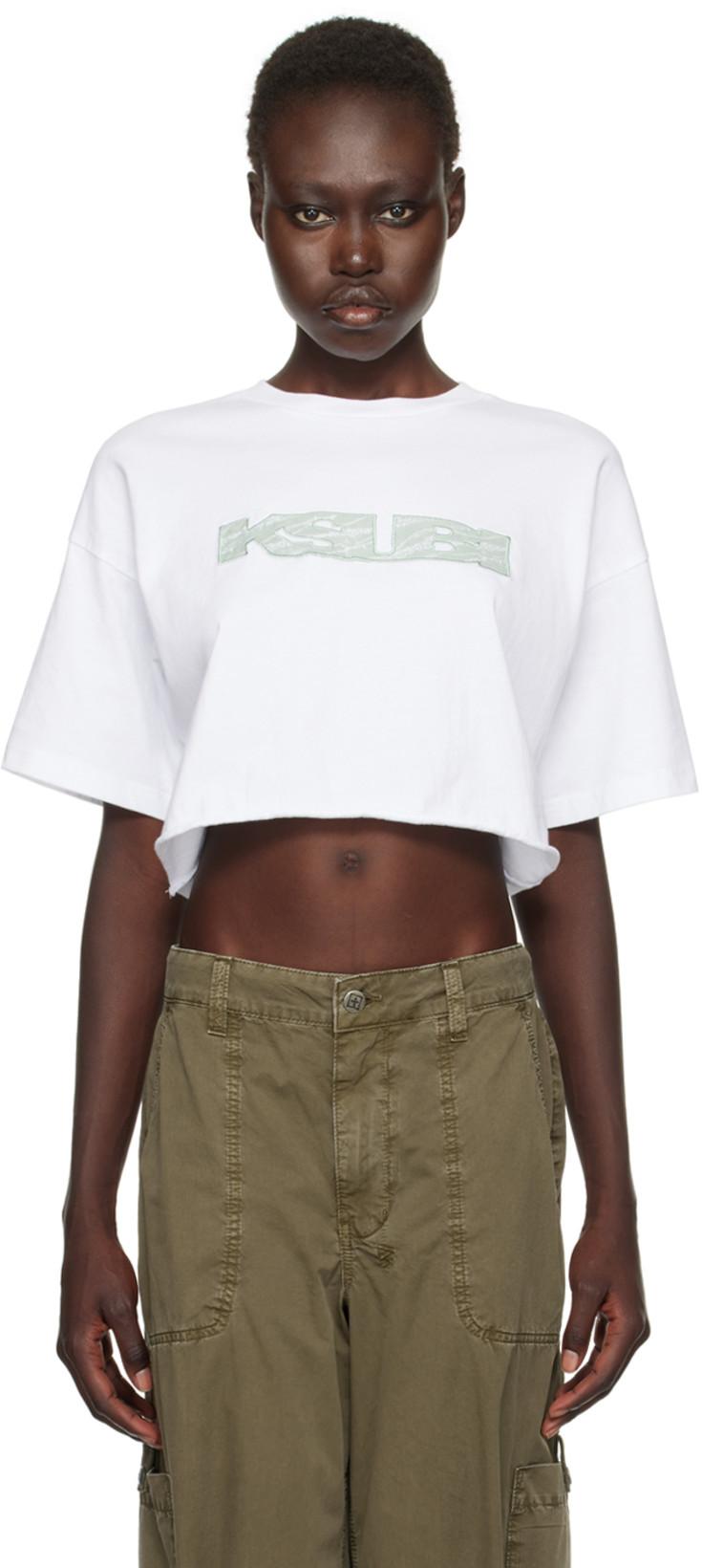White Unchained Oh G Crop T-shirt by KSUBI