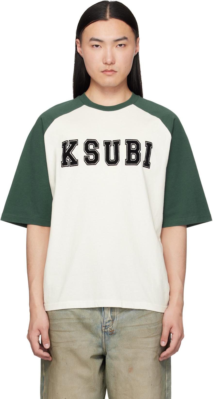 White & Green '99' Biggie Raglan S/S T-shirt by KSUBI