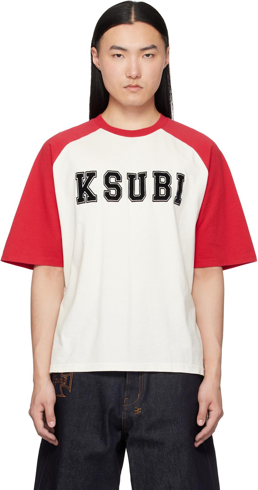 White & Red '99' Biggie Raglan S/S T-shirt by KSUBI