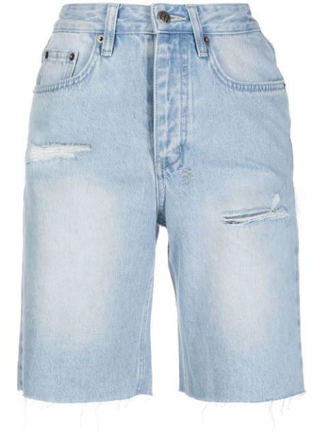 longline distressed denim shorts by KSUBI