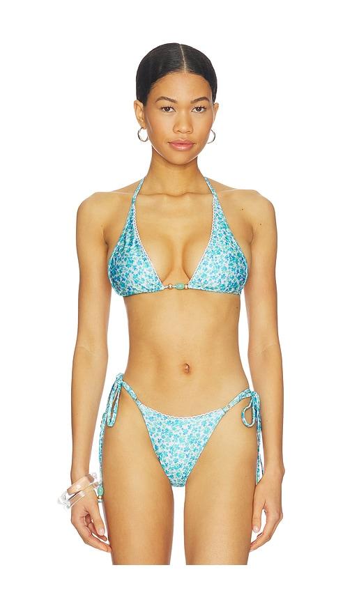 Kulani Kinis Decorative Bind Halter Bikini Top in Blue,White by KULANI KINIS