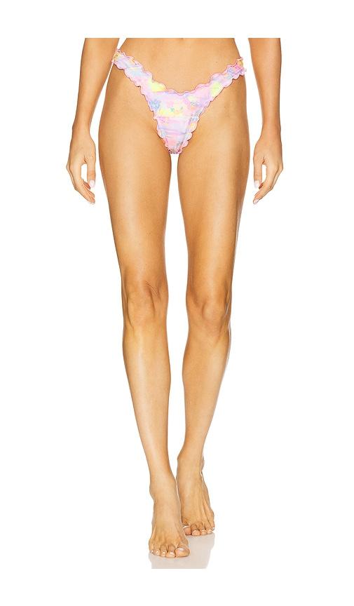 Kulani Kinis Lettuce Edge Thong Bikini Bottom in Pink,Yellow by KULANI KINIS
