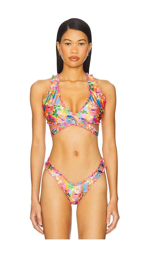 Kulani Kinis Lettuce Edge Wrap Bikini Top in Orange by KULANI KINIS