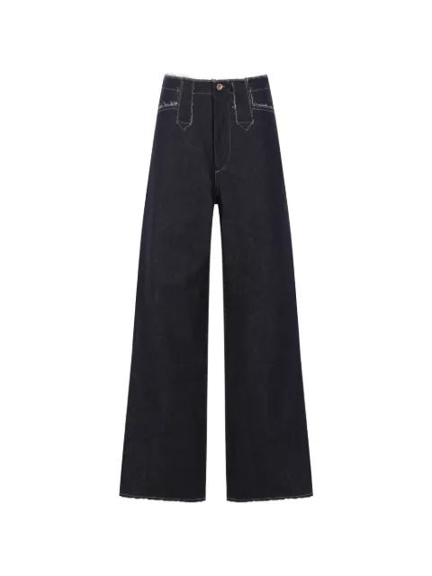 contrast-stitching frayed jeans by KURO
