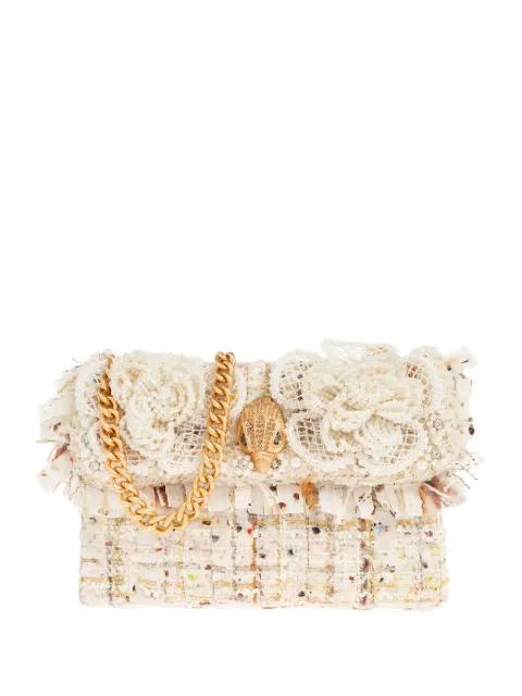 tweed floral appliqué shoulder bag by KURT GEIGER