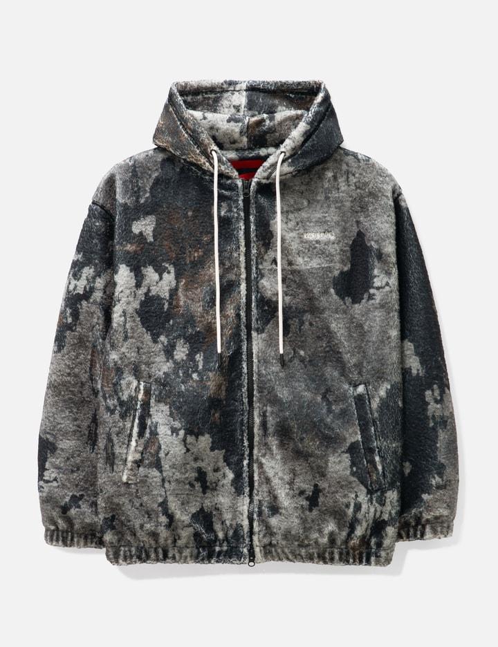 BURN PRINT ZIP-UP FLEECE HOODIE by KUSIKOHC