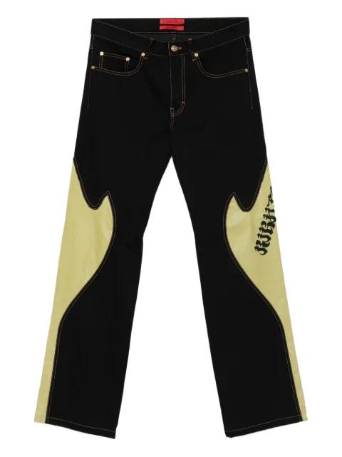 leather-panelled logo jeans by KUSIKOHC