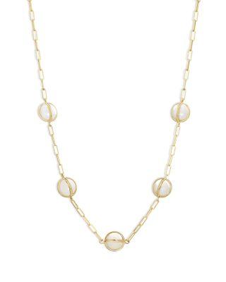 18K Yellow Gold Celeste Cultured Freshwater Pearl Paperclip Link Chain Collar Necklace by L. KLEIN