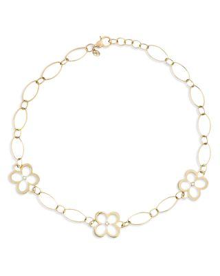 18K Yellow Gold Fiore Diamond Openwork Flower Link Collar Necklace by L. KLEIN