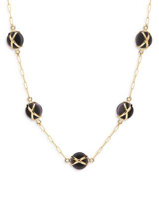 18K Yellow Gold Prisma Black Agate Paperclip Chain Necklace by L. KLEIN