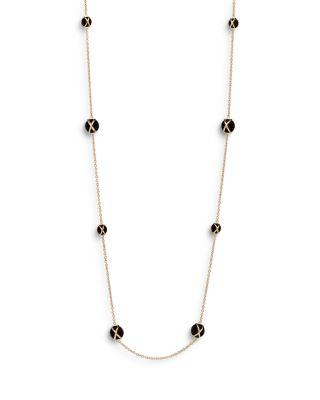 18K Yellow Gold Prisma Black Agate Station Long Chain Necklace by L. KLEIN