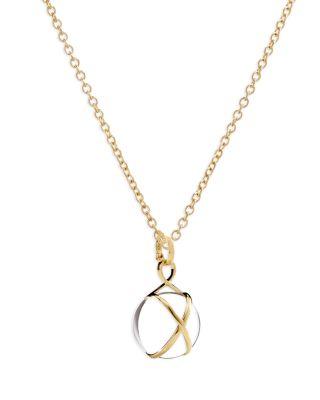 18K Yellow Gold Prisma Crystal Quartz 14mm Pendant Classic Chain Necklace by L. KLEIN