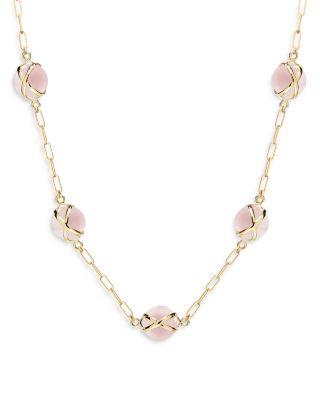 18K Yellow Gold Prisma Rose Quartz Paperclip Link Collar Necklace by L. KLEIN