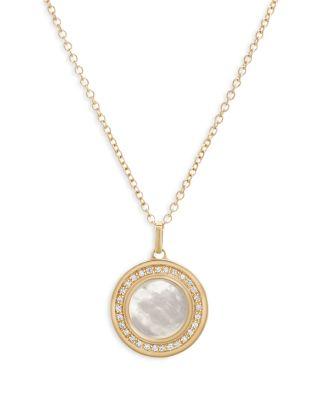 18K Yellow Gold Toscano Mother of Pearl & Diamond Halo Pendant Necklace by L. KLEIN