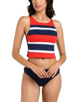 Americana High Neck Tankini Top & Island Goddess Shirred Bikini Bottom by LA BLANCA