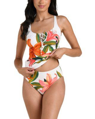 Jungle Blossoms Sweetheart Tunnel Neck Tankini Top & Mid Rise Bikini Bottom by LA BLANCA