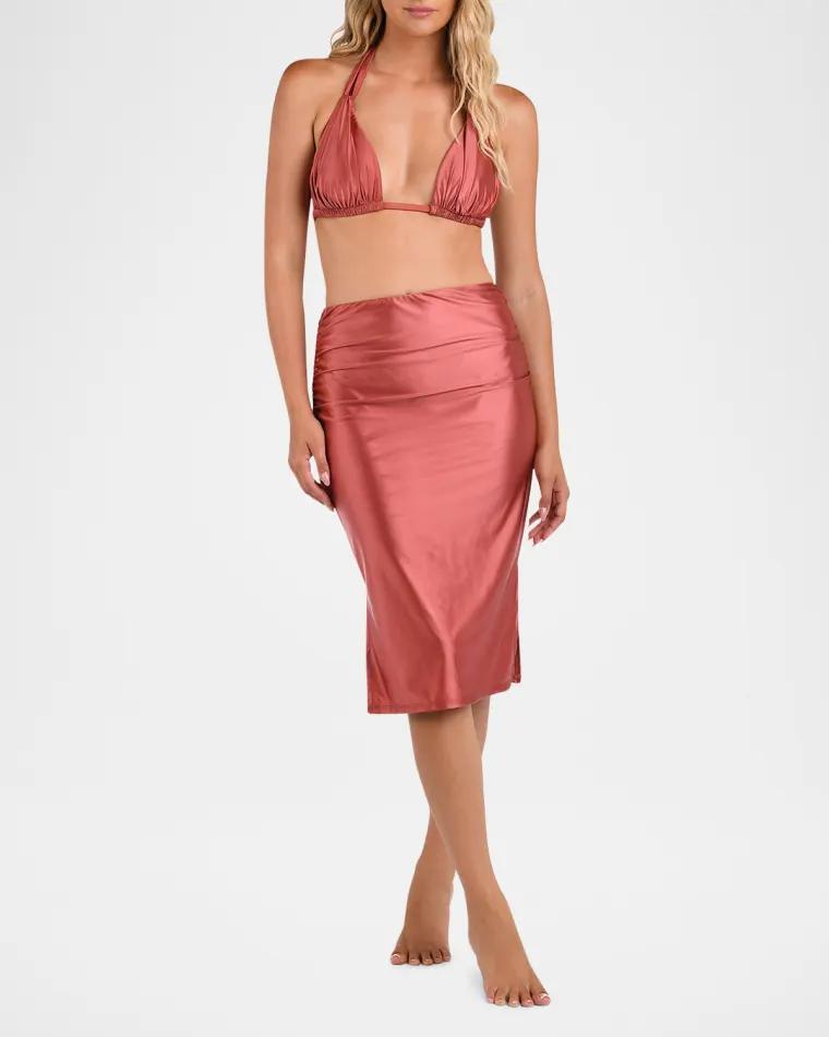 Shirred Skirt with Side Slits by LA BLANCA